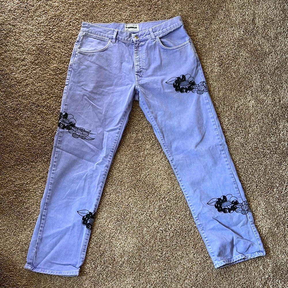 Purple Jeans with Black Floral Design